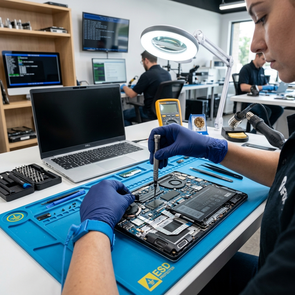 Técnico reparando computadora